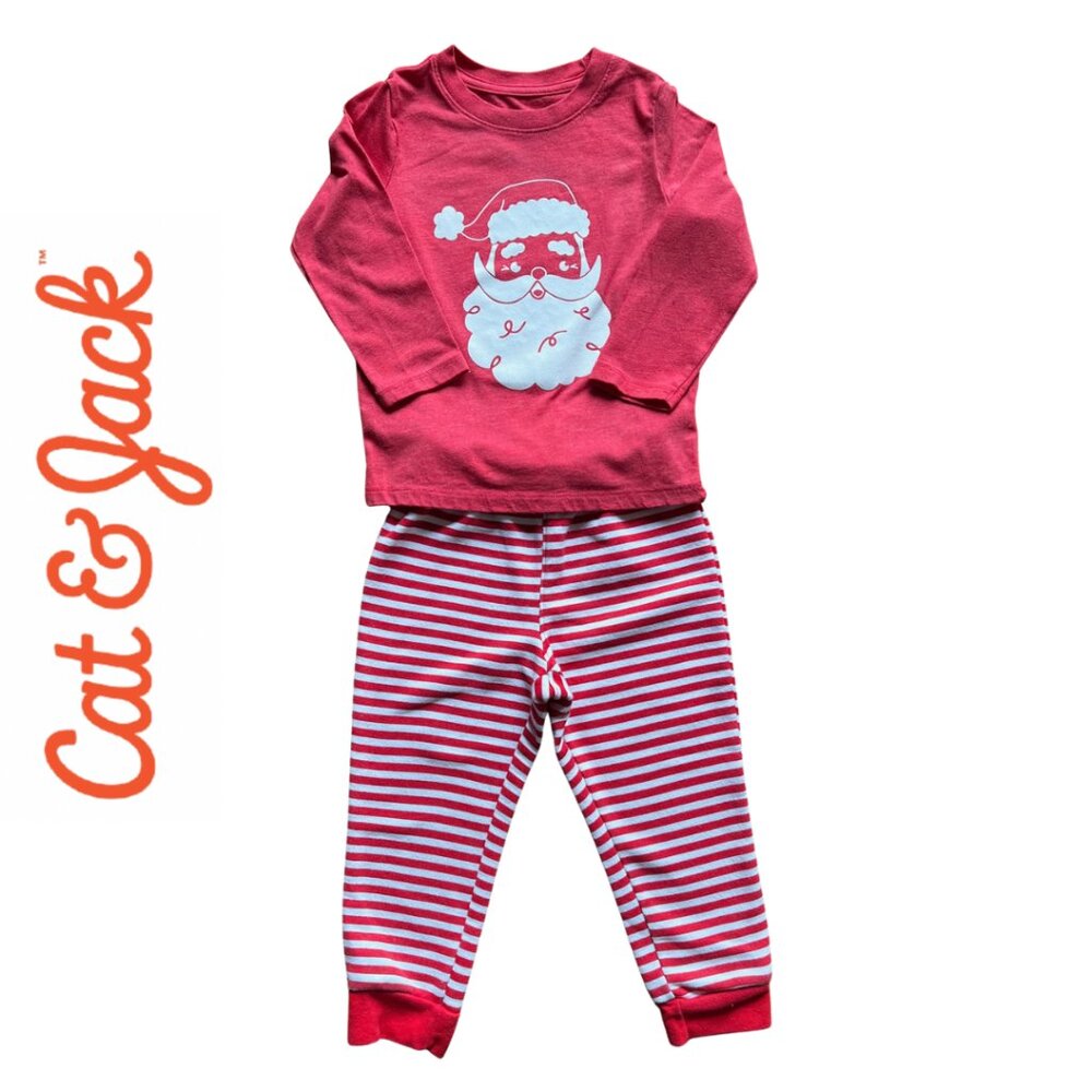Cat & Jack 2 piece Santa top and striped bottoms